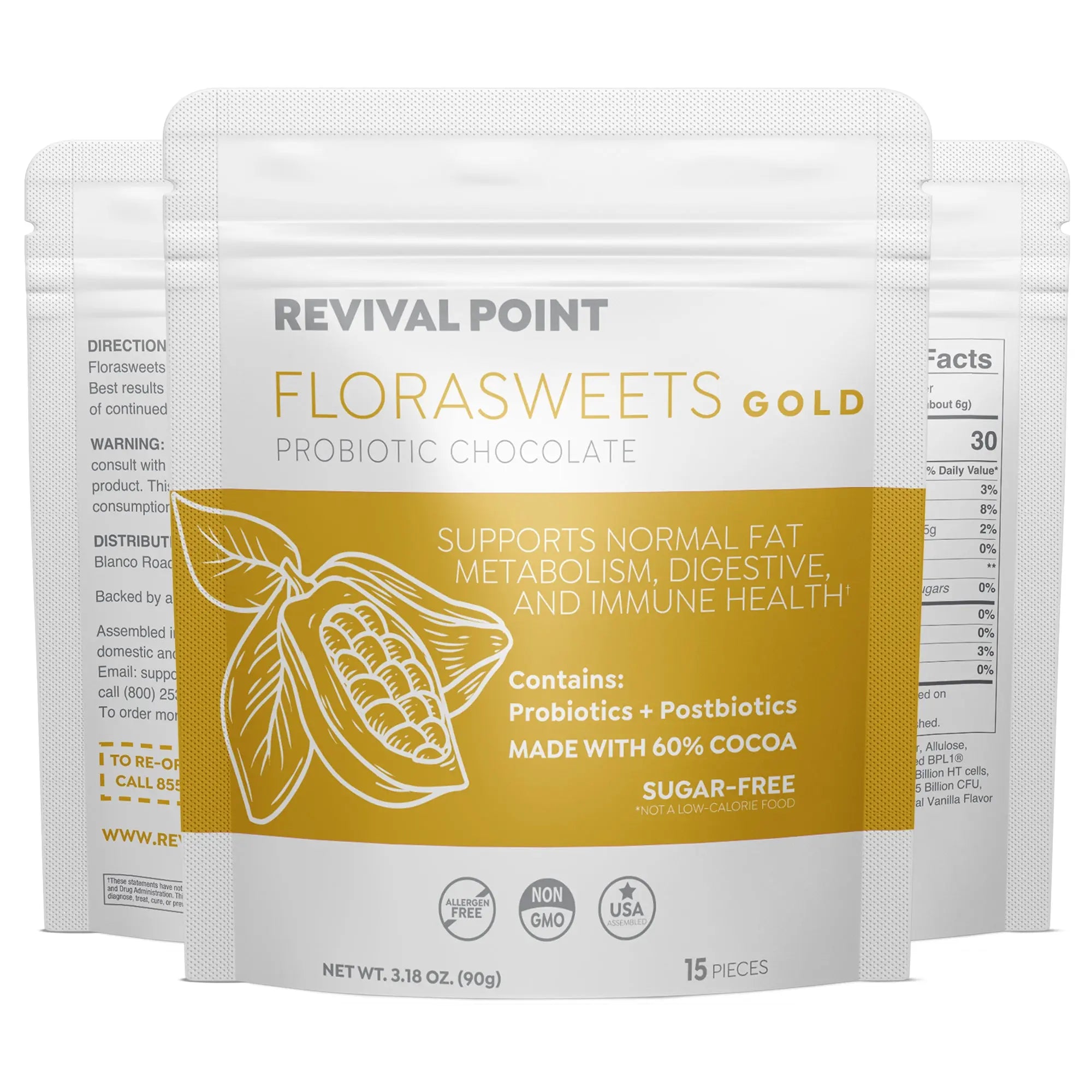 Florasweets Gold Probiotic Chocolate - Sugar Free Dark Chocolate 60% Cacao - Revival Point™