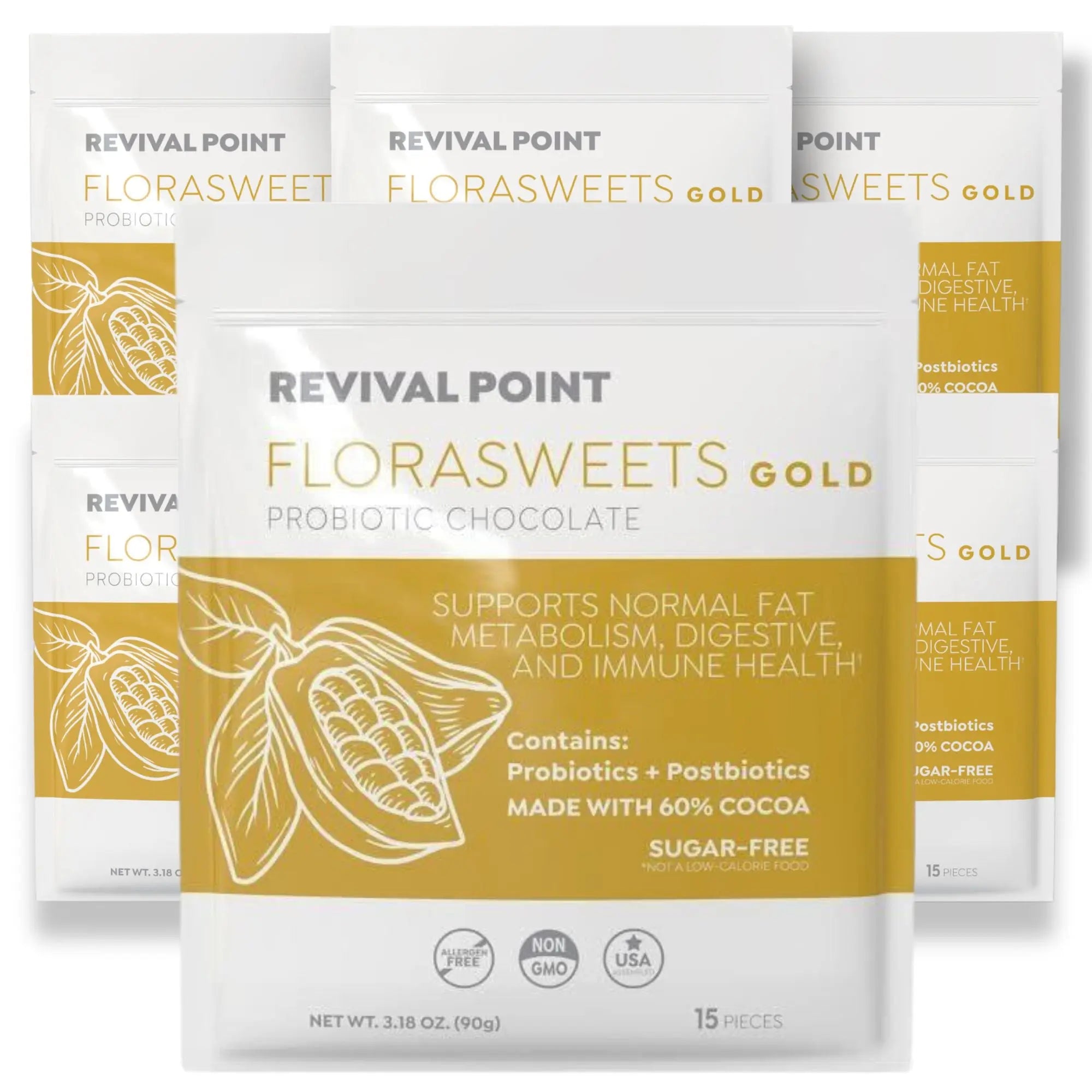 Florasweets Gold Probiotic Chocolate - Sugar Free Dark Chocolate 60% Cacao - Revival Point™