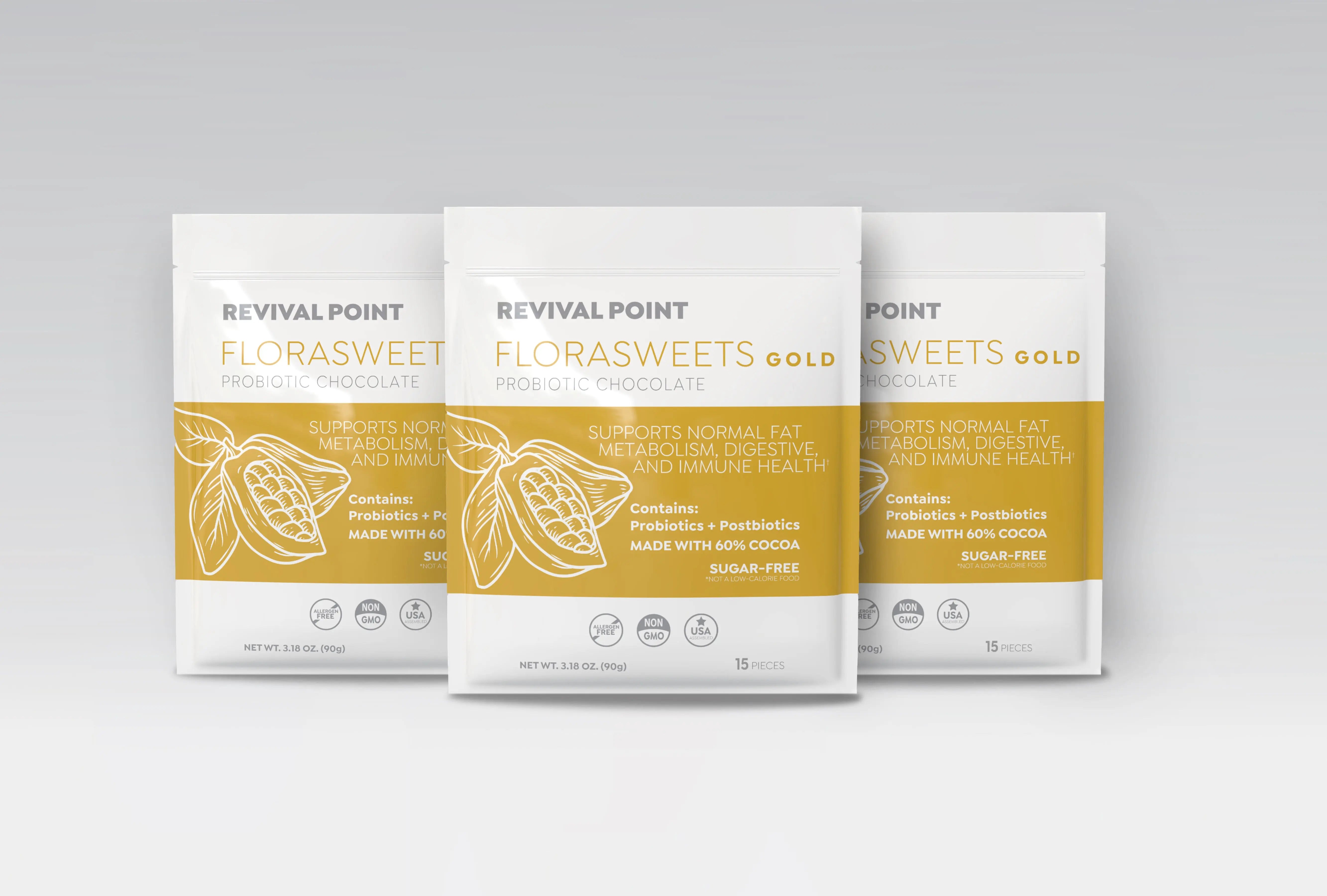 3 Pack of Florasweets Gold Probiotic Chocolate Snack