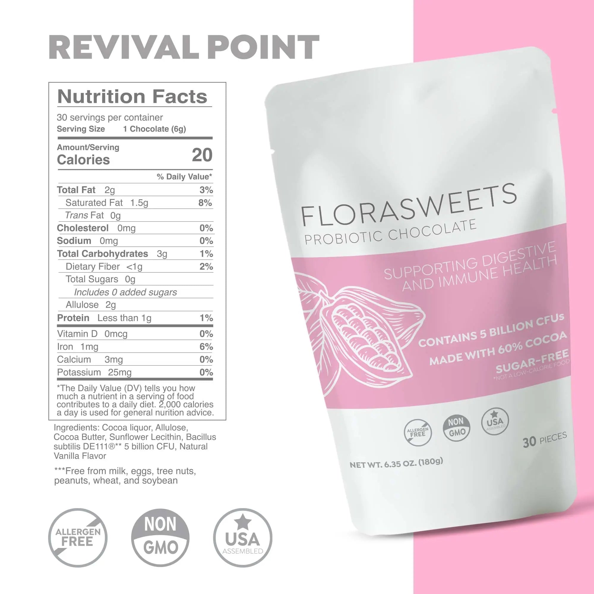 Florasweets Probiotic Chocolate 5 Billion CFU - Revival Point™