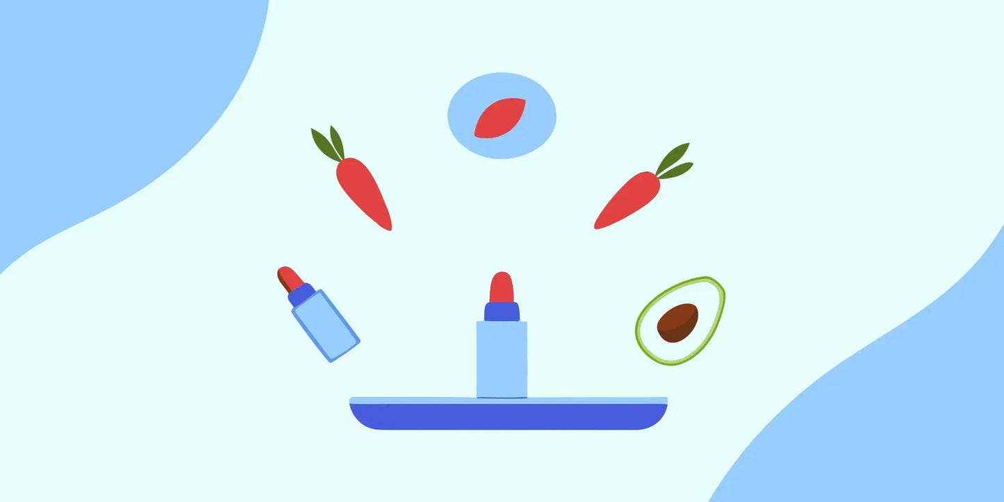 Best vitamins for skin elasticity and wrinkles with nutrient-rich foods like carrots, avocado, and a serum.