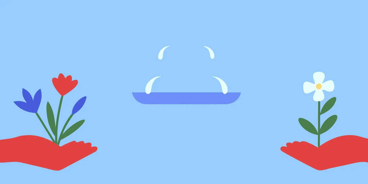 Hands holding flowers and water as natural remedies for an overactive bladder.