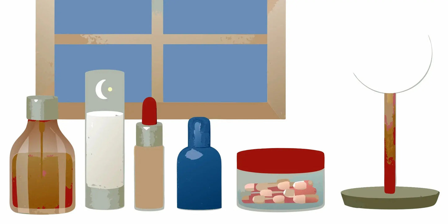 Various supplement bottles and capsules for managing frequent urination at night.