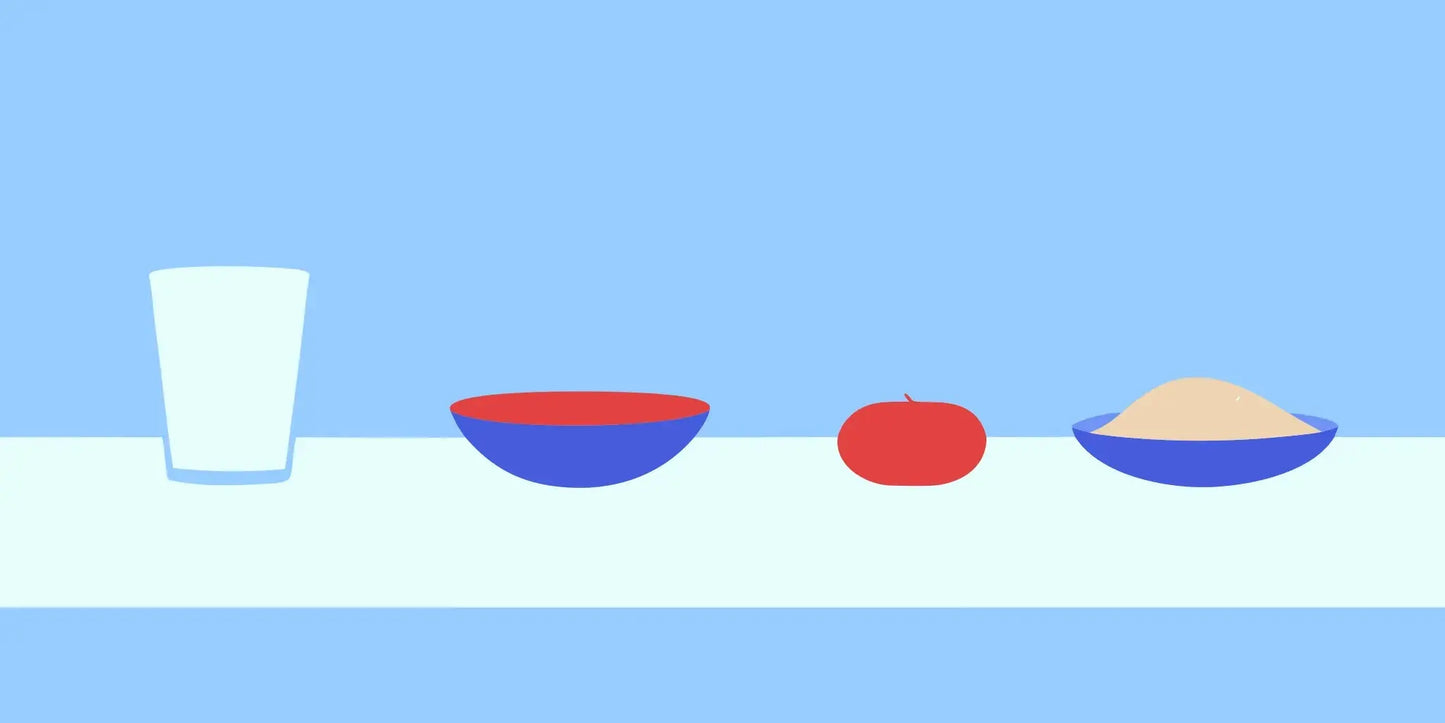 A bowl of fiber supplement with an apple and water for bowel regularity.