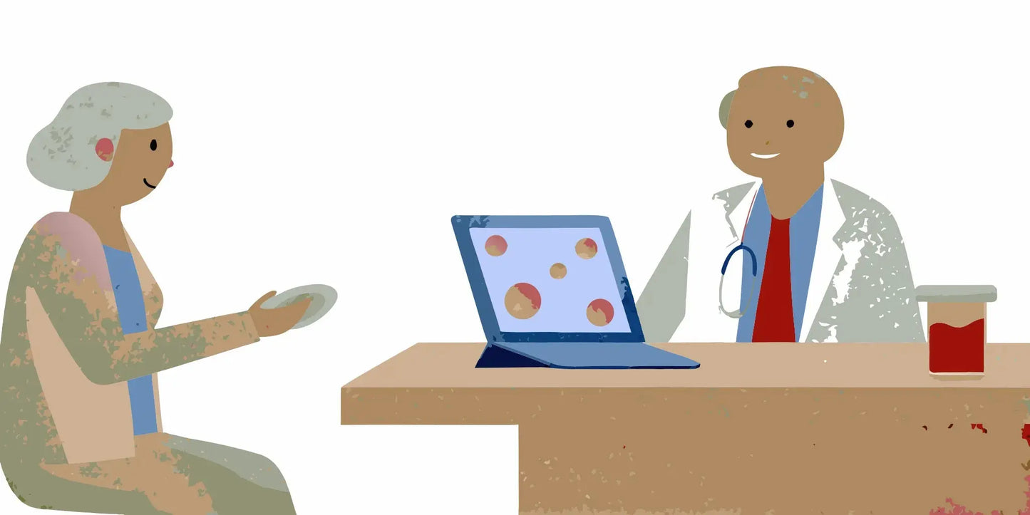 Doctor discussing probiotics for women over 60 with a patient.