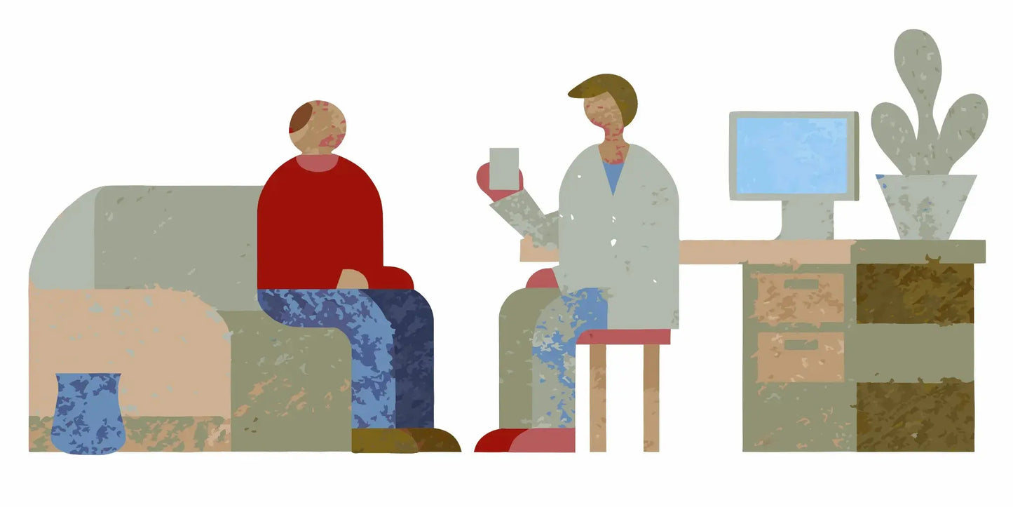 Man over 50 reviewing a prostate supplement label with a doctor