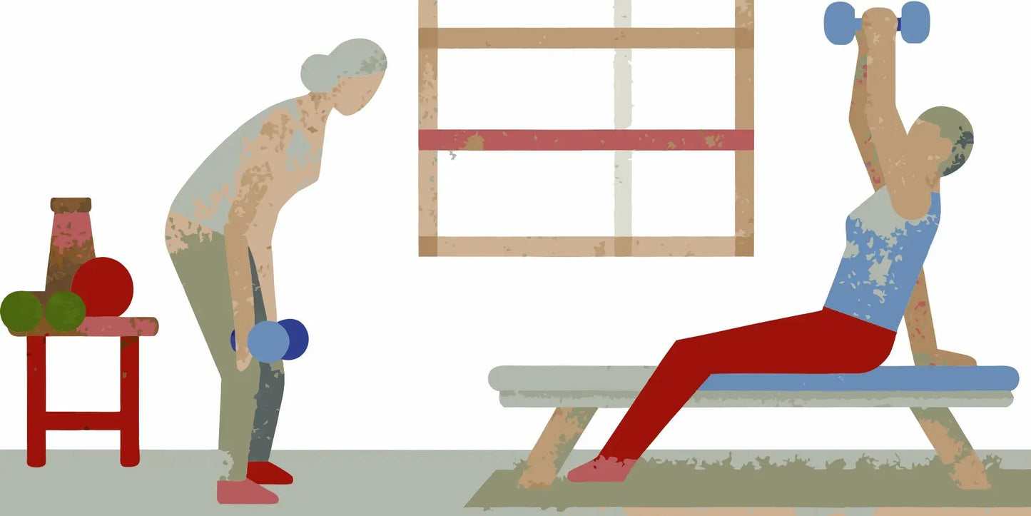 Older adults strength training with dumbbells, the best treatment for sarcopenia.