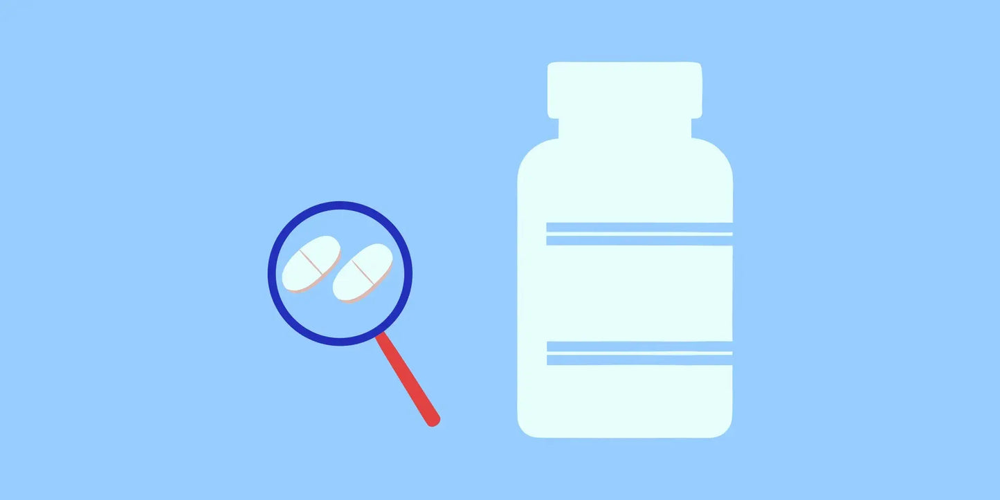 Bladdergenix supplement bottle and pills under a magnifying glass for reviews.