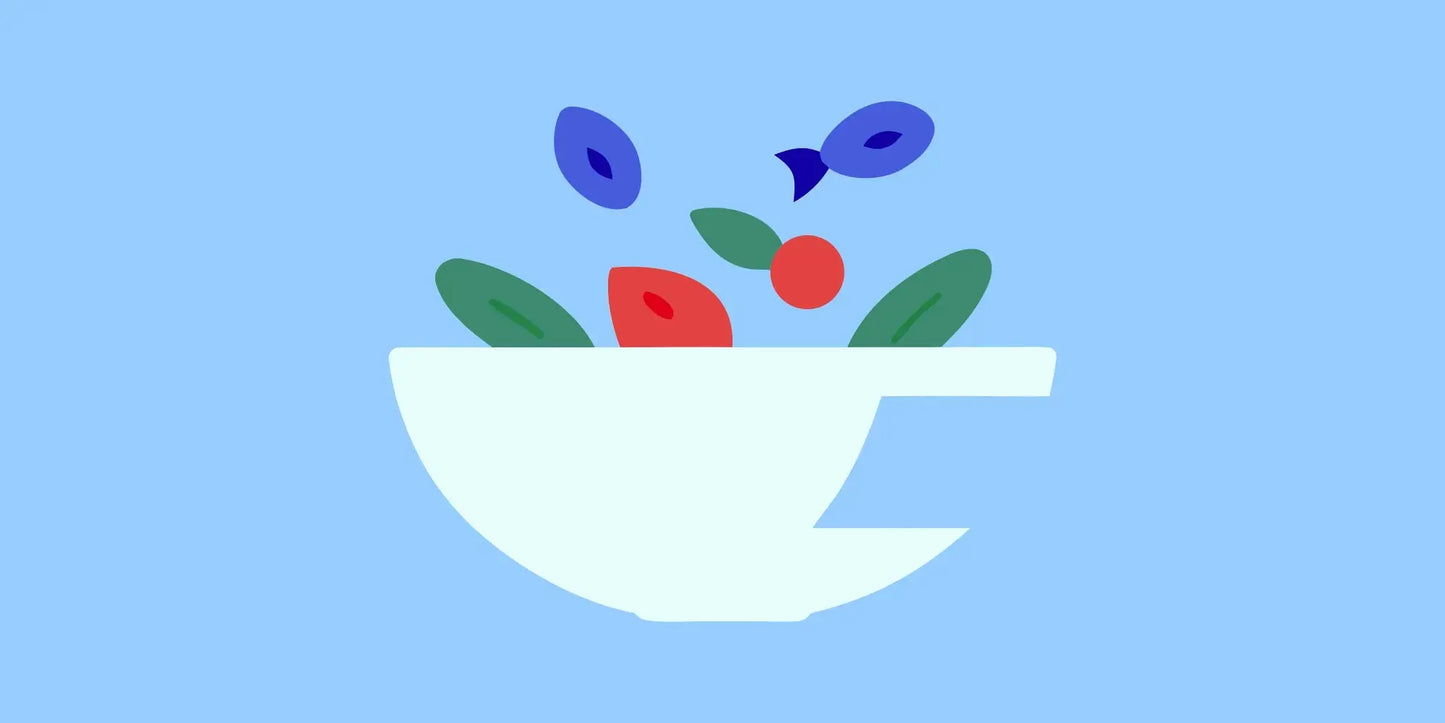 Senior adult preparing a colorful, anti-inflammatory meal with vegetables, berries, and fish in a bright kitchen.