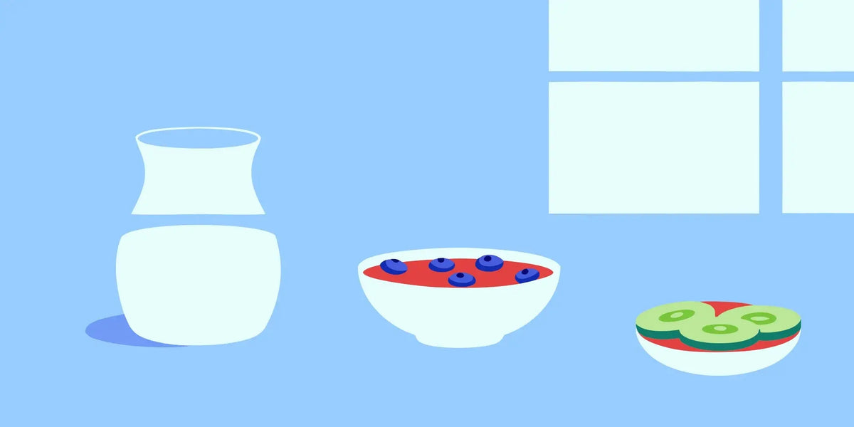 How to improve bowel movements naturally with a breakfast of berries, avocado toast, and water.