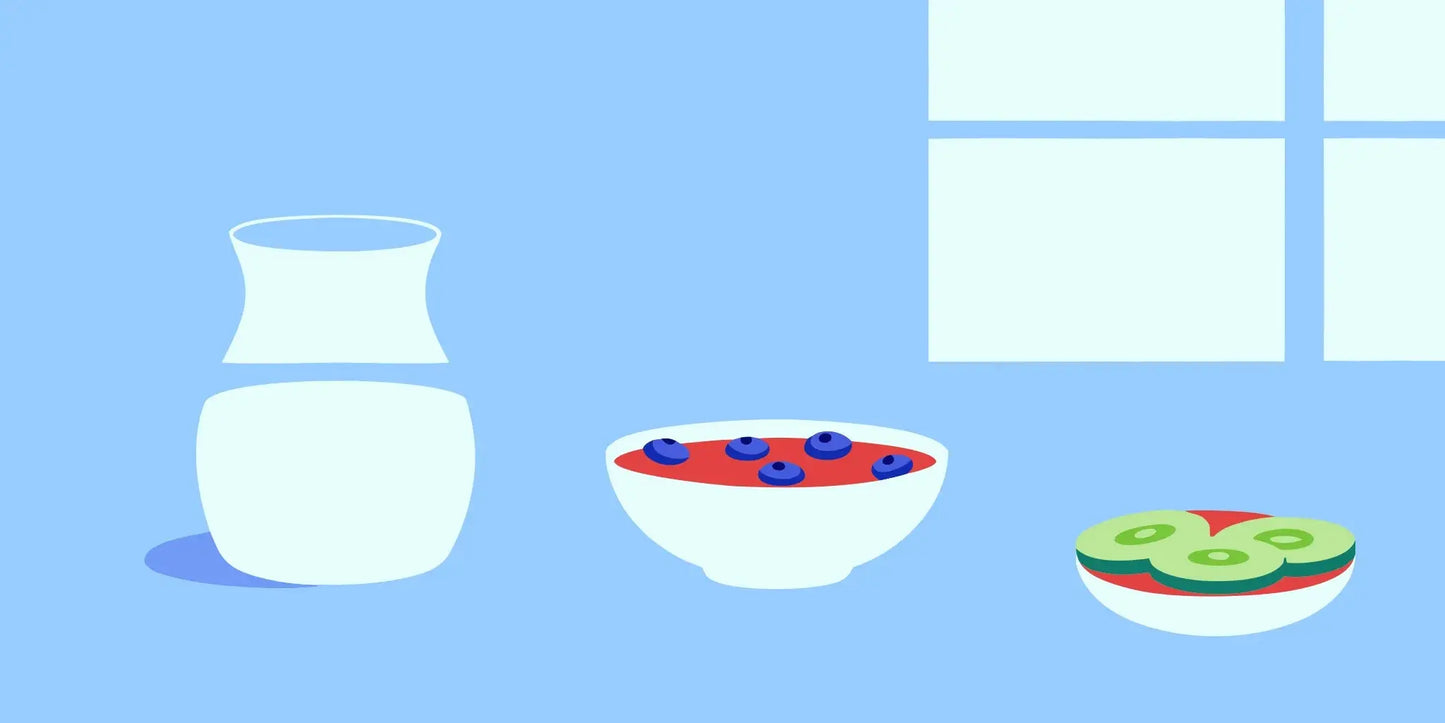 How to improve bowel movements naturally with a breakfast of berries, avocado toast, and water.