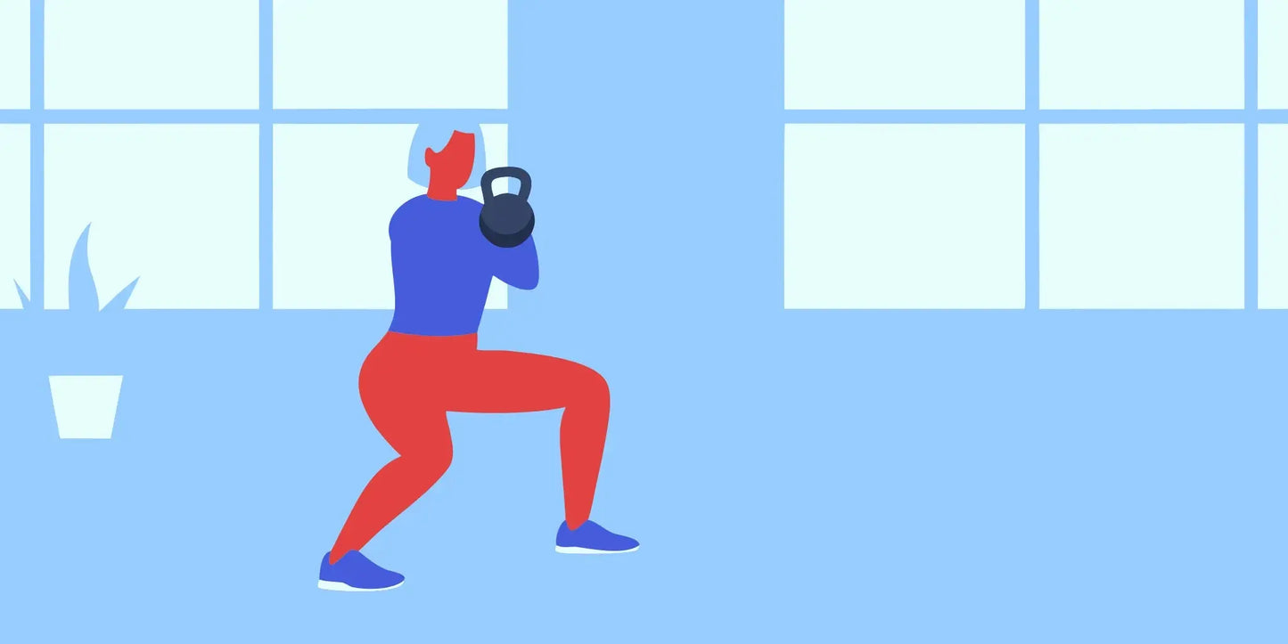 Older adult doing a kettlebell squat to reverse age related muscle loss.