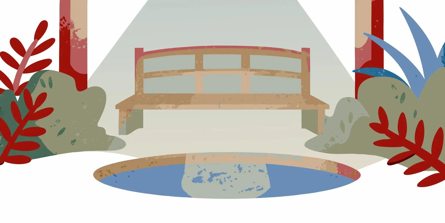 A bench in a garden spotlighting options for instant constipation relief medicine.