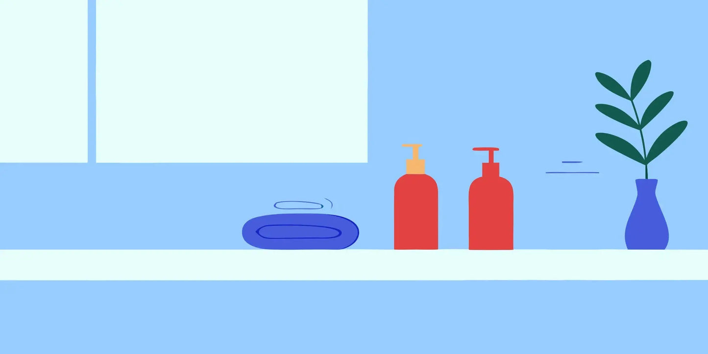 A curated selection of the best lotions for crepey skin on a bathroom shelf.