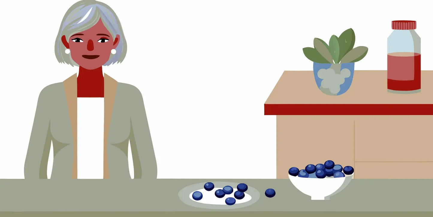 A senior woman with a bottle of the best probiotics for gut health after 60.