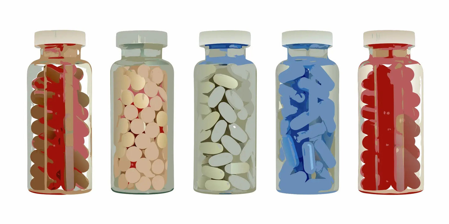 Supplement bottles containing vitamins for testosterone.
