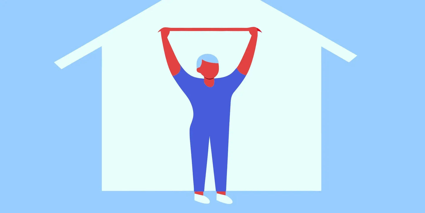 Older adult doing resistance band exercises at home, maintaining strength and independence
