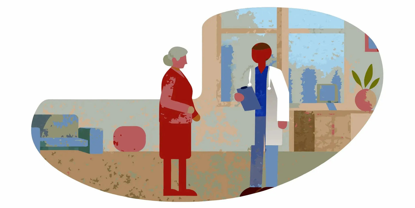 Older woman discussing overactive bladder medicine with her doctor