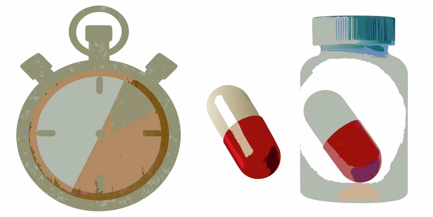 A stopwatch timing a fast acting laxative for adults.