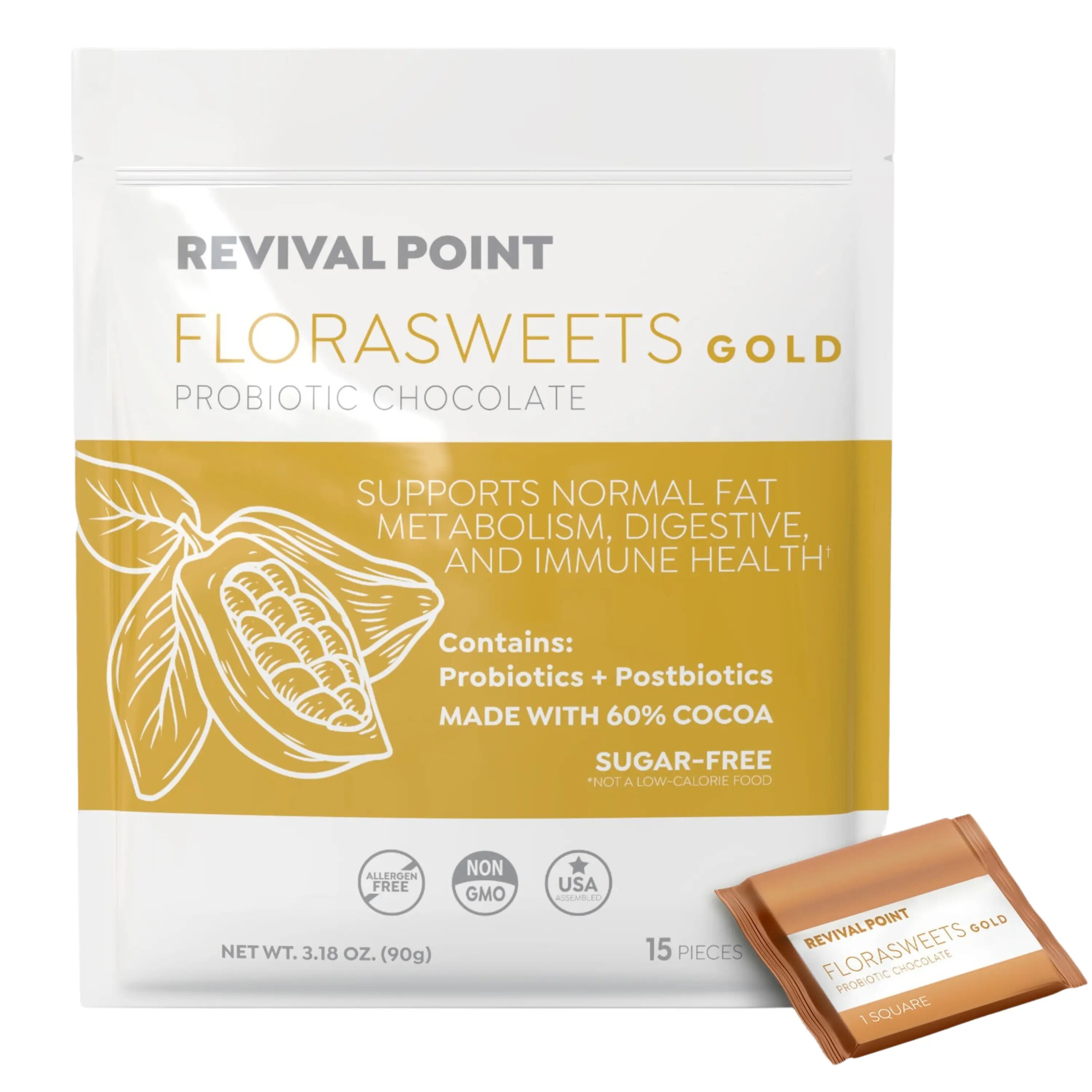 Florasweets Gold Probiotic Chocolate - Sugar Free Dark Chocolate 60% Cacao